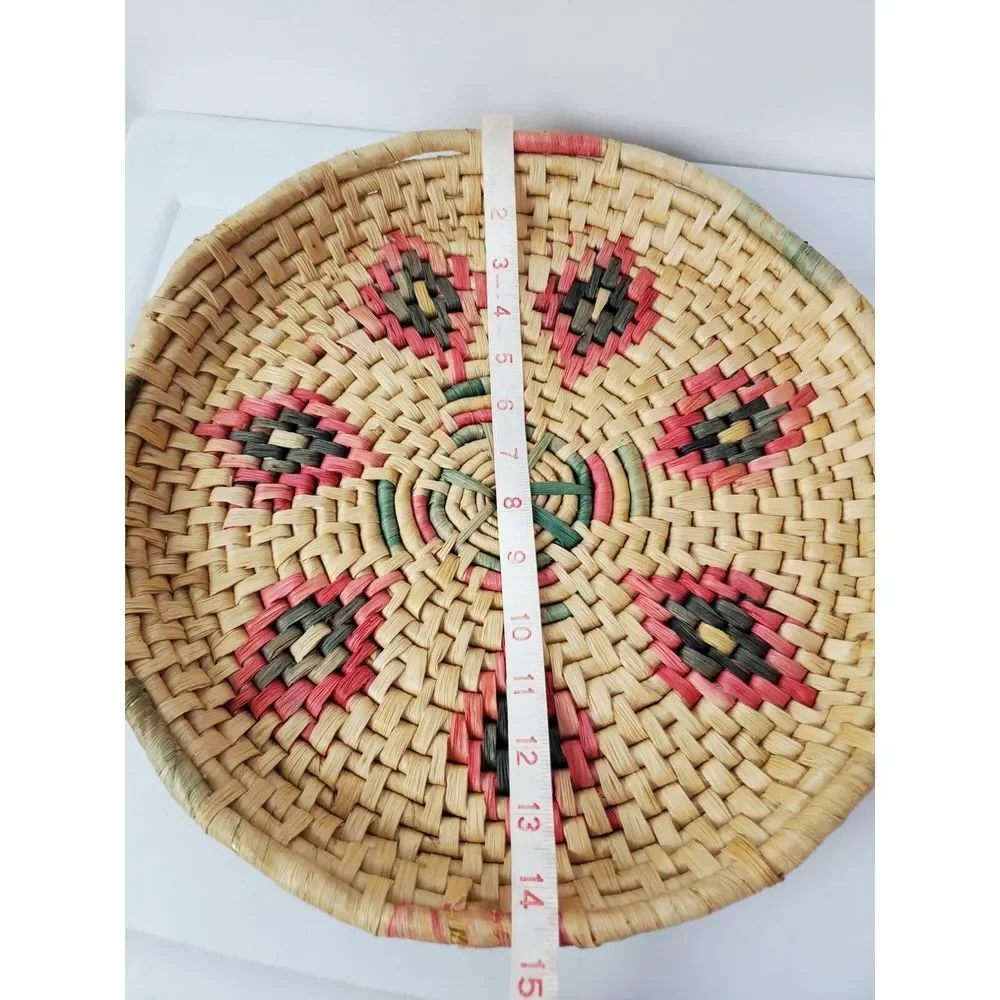 Native American Weaved Straw Plant Holder‎ Basket Decorative Round